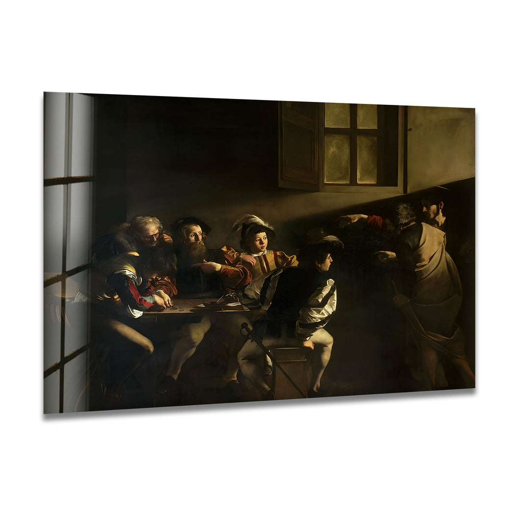 The Calling of Saint Matthew Caravaggio Glass Wall Art picture on glass wall art, photos printed on glass
