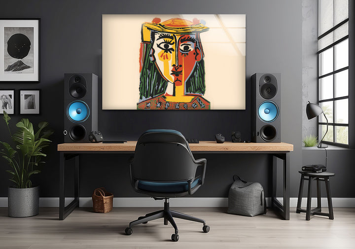 Woman With a Hat by Picasso Glass Wall Art