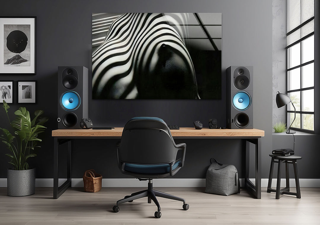 Naked Woman Zebra Striped Glass Wall Art