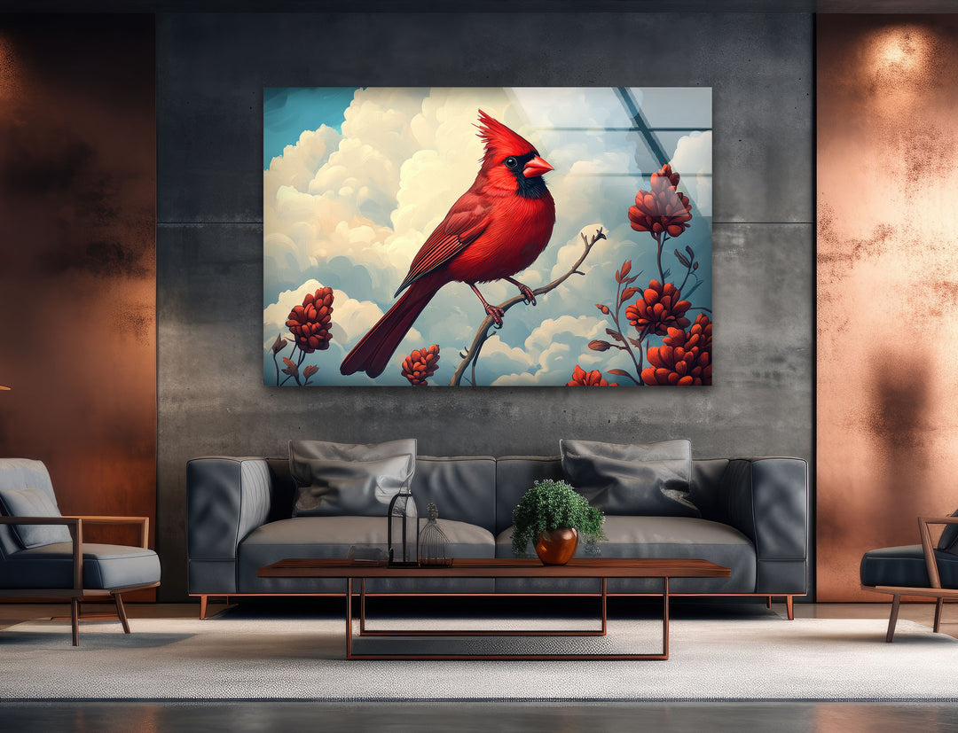 Red Beauty Goldfinch Glass Wall Art large glass photo prints, glass wall photos
