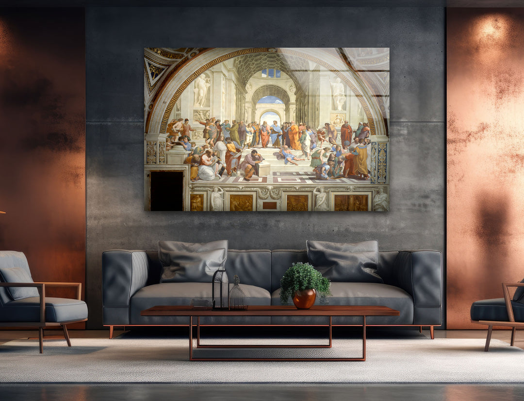 The School of Athens Raffaello Sanzio Glass Wall Art photo print on glass, prints on glass wall art
