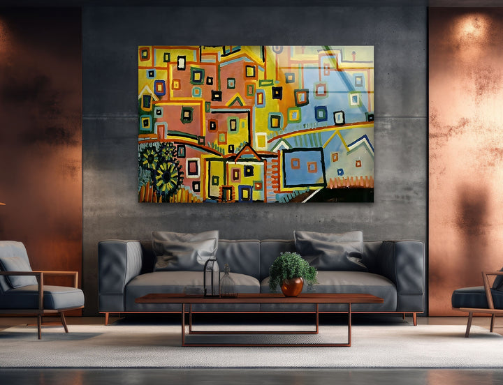 Houses by Pablo Picasso Glass Wall Art