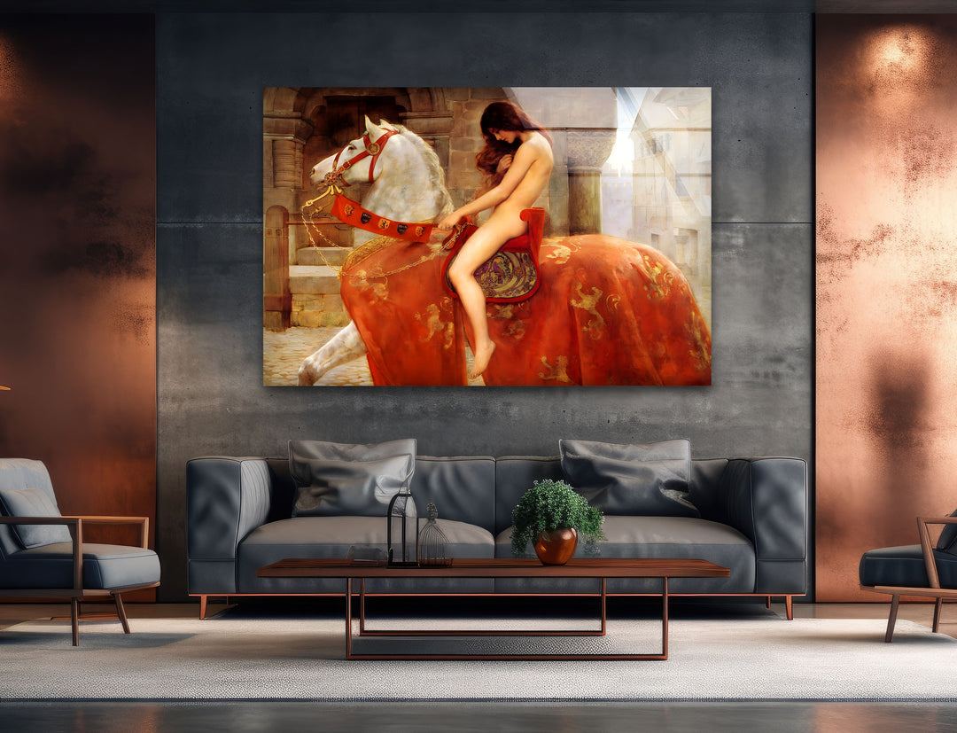 Lady Godiva John Collier Glass Wall Art picture on glass wall art, photos printed on glass
