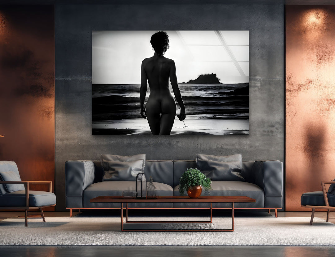 Glass wall art featuring captivating erotic nude and sexy artistic elements
