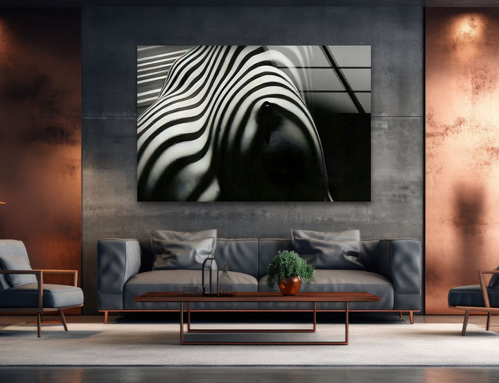 Naked Woman Zebra Striped Glass Wall Art