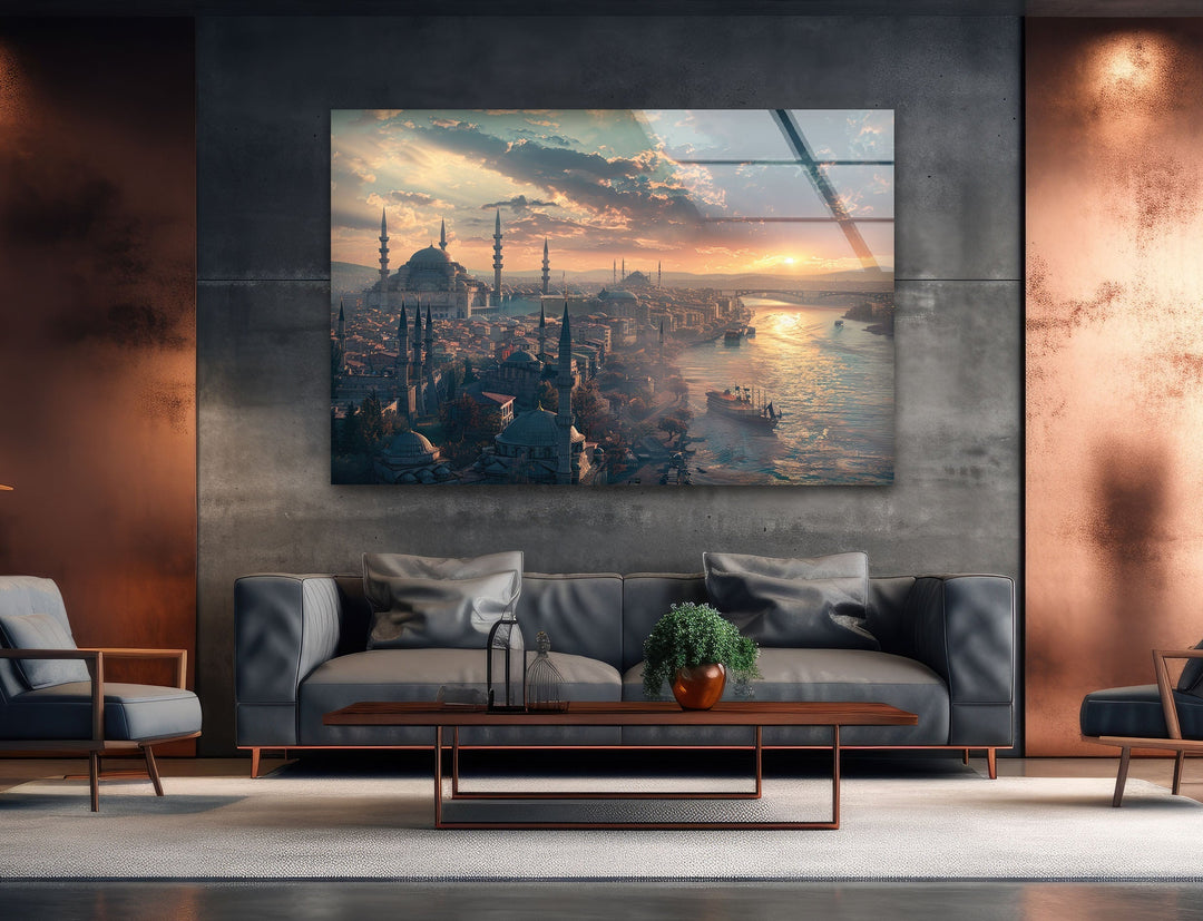 Painting of Istanbul in Ancient Times Glass Wall Art glass pictures for Wall, glass prints wall art
