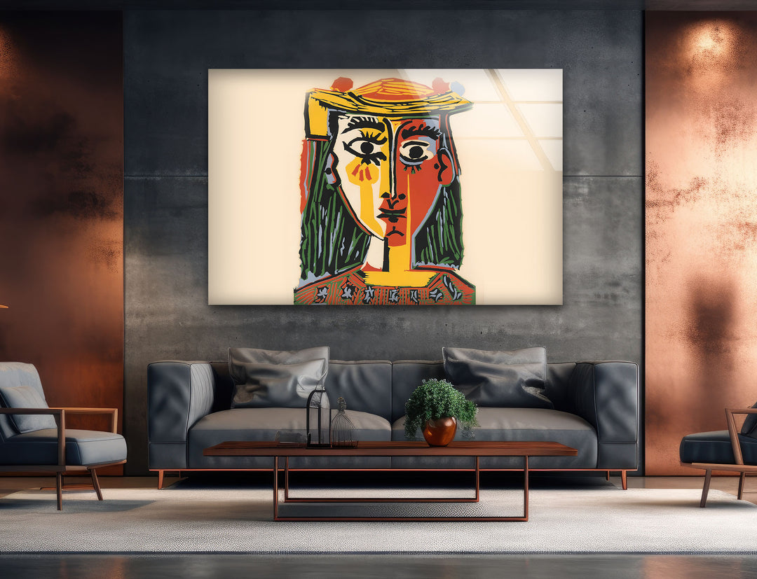 Woman With a Hat by Picasso Glass Wall Art