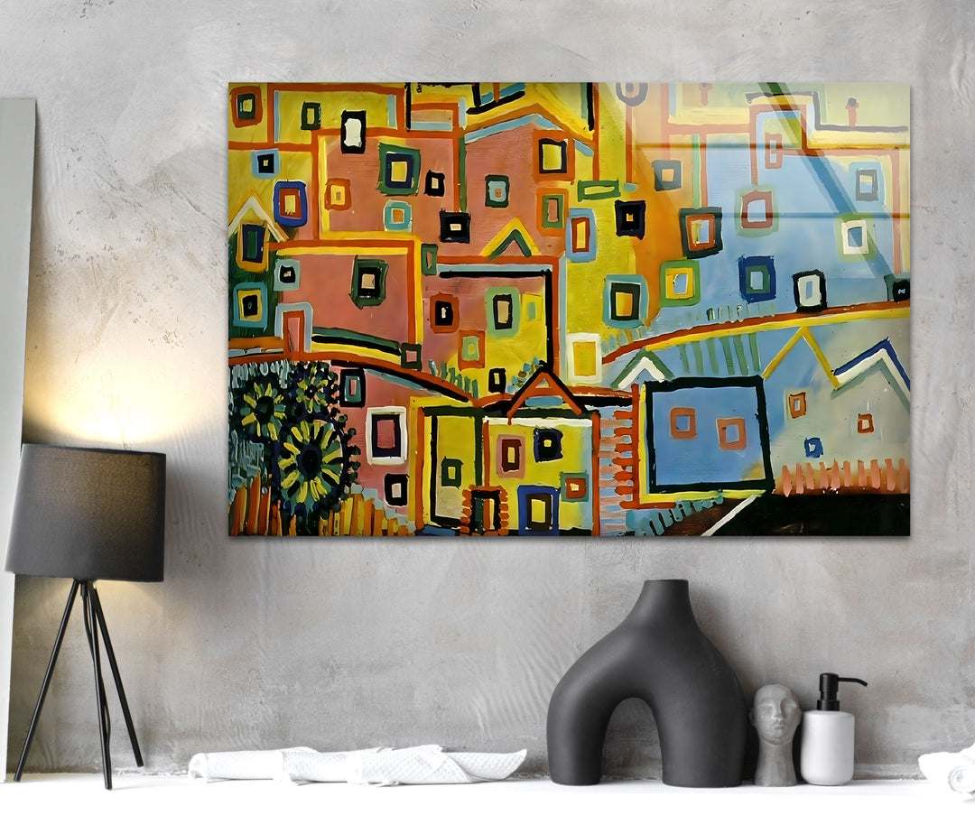 Houses by Pablo Picasso Glass Wall Art