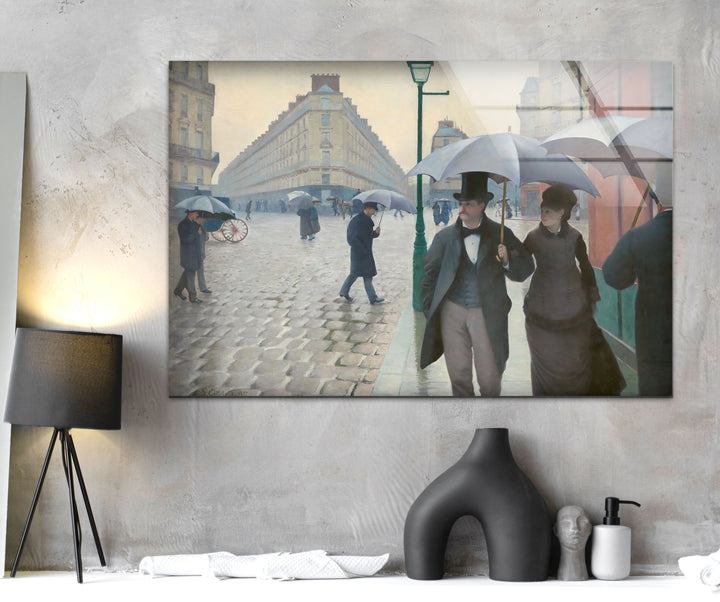 Paris Street; Rainy Day Gustave Caillebotte glass wall decor, glass wall art decor
