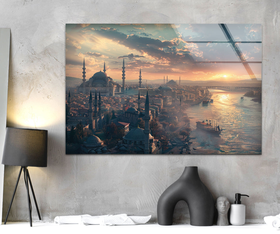 Painting of Istanbul in Ancient Times Glass Wall Art custom glass pictures, glass art prints
