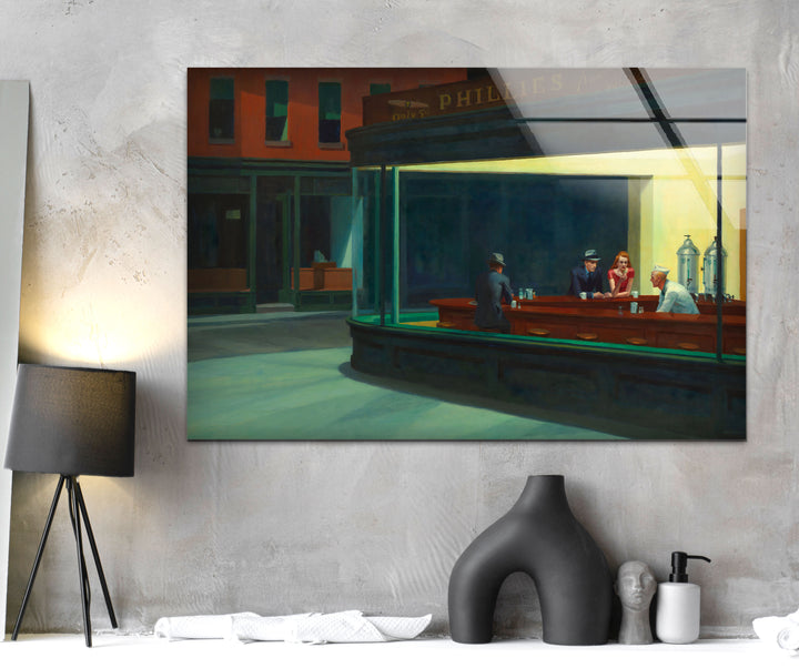 Nighthawks Edward Hopper Glass Wall Art picture on glass wall art, photos printed on glass
