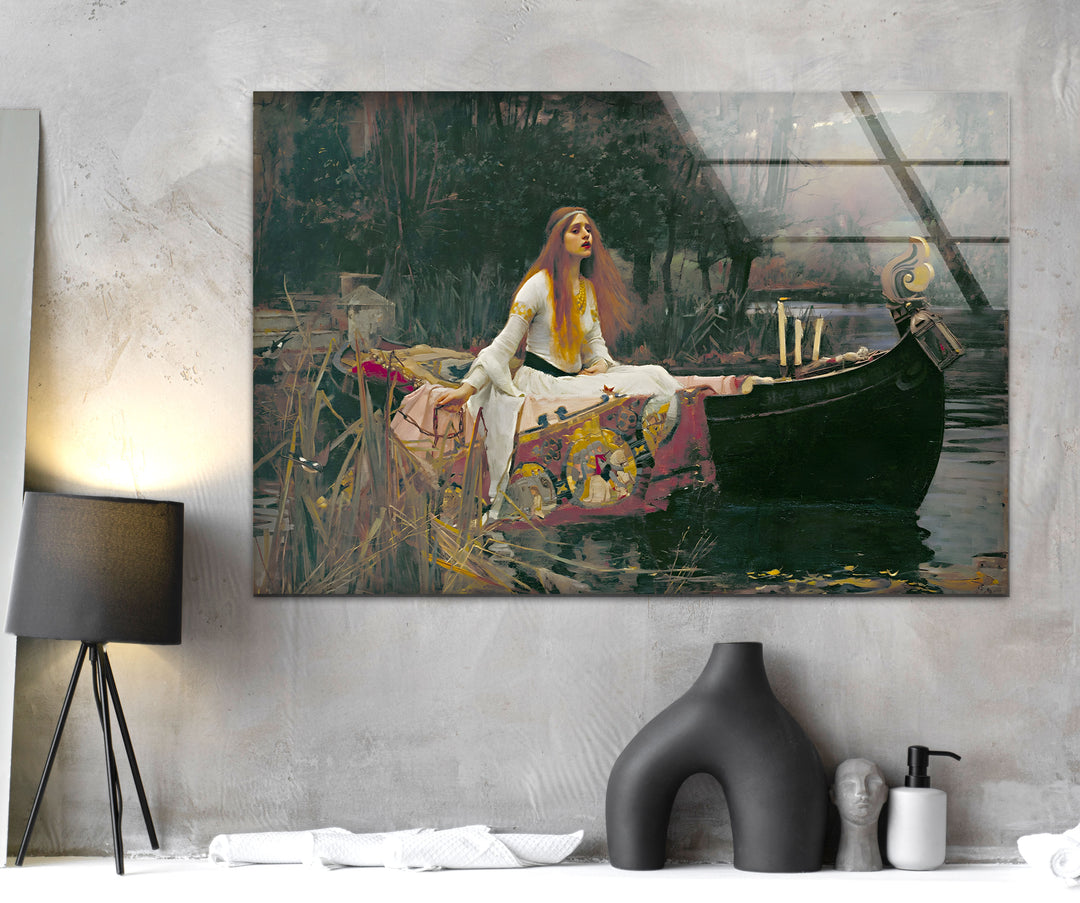 Shalott Leydisi John William Waterhouse Glass Wall Art photo print on glass, prints on glass wall art
