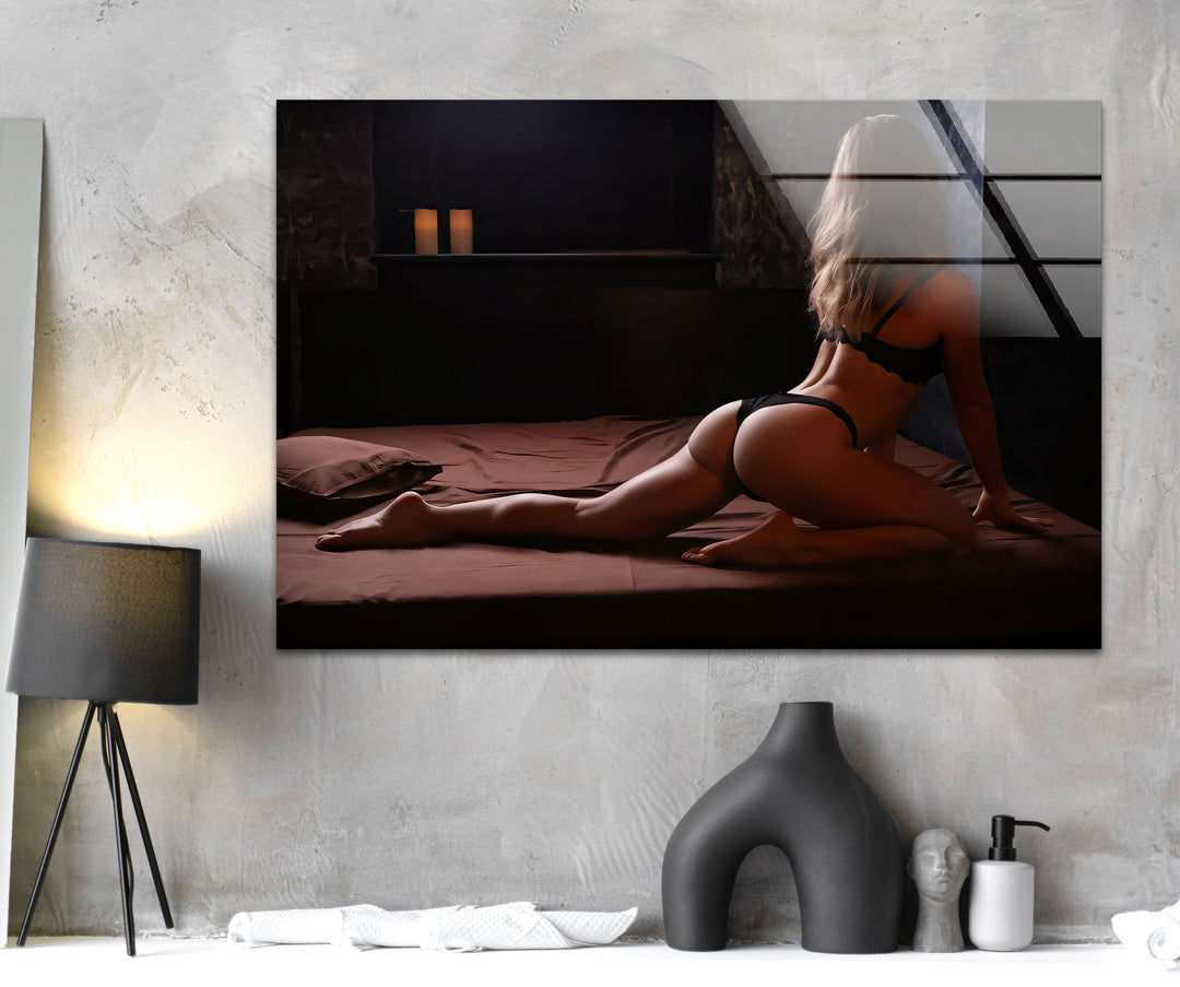 Bold sexy art featuring erotic nude drawings in modern glass decor
