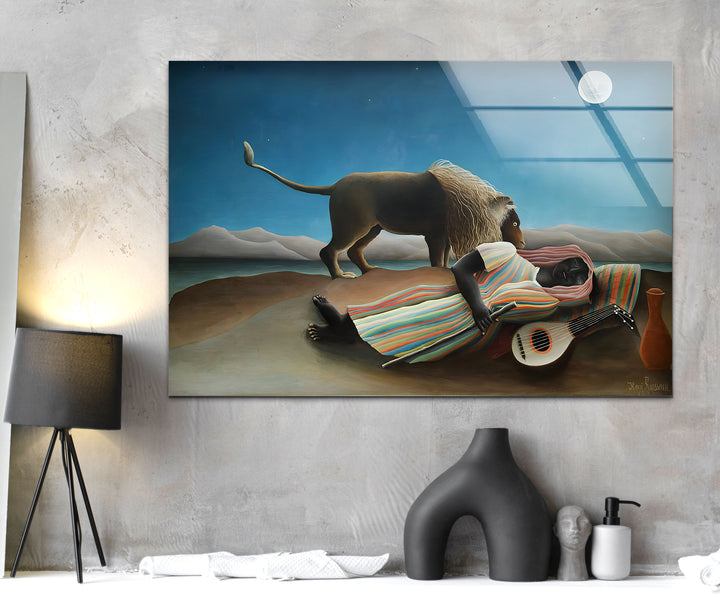 The Sleeping Gypsy Henri Rousseau Glass Wall Art custom glass photo prints, large glass prints
