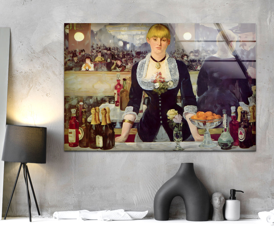 A Bar at the Folies-Bergère  Édouard Manet print picture on glass, Tempered Glass Wall Art
