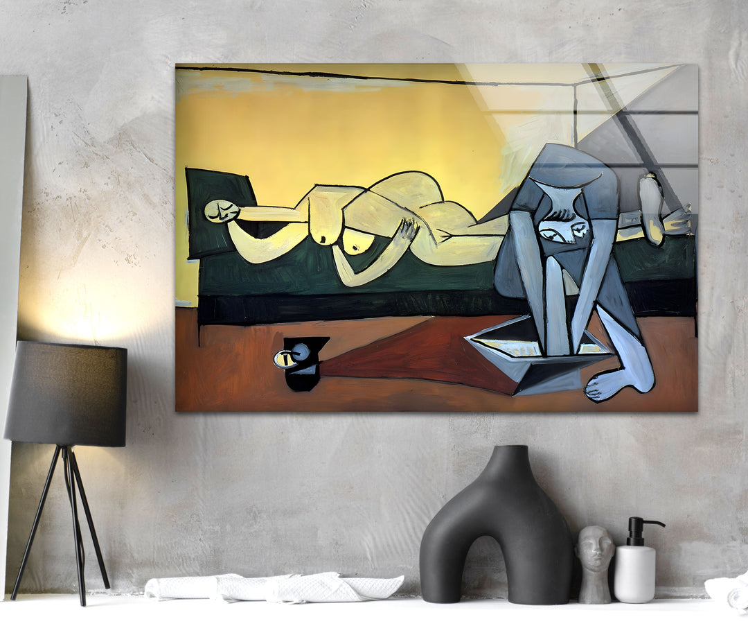 Woman Washes Foot by Pablo Picasso Glass Wall Art