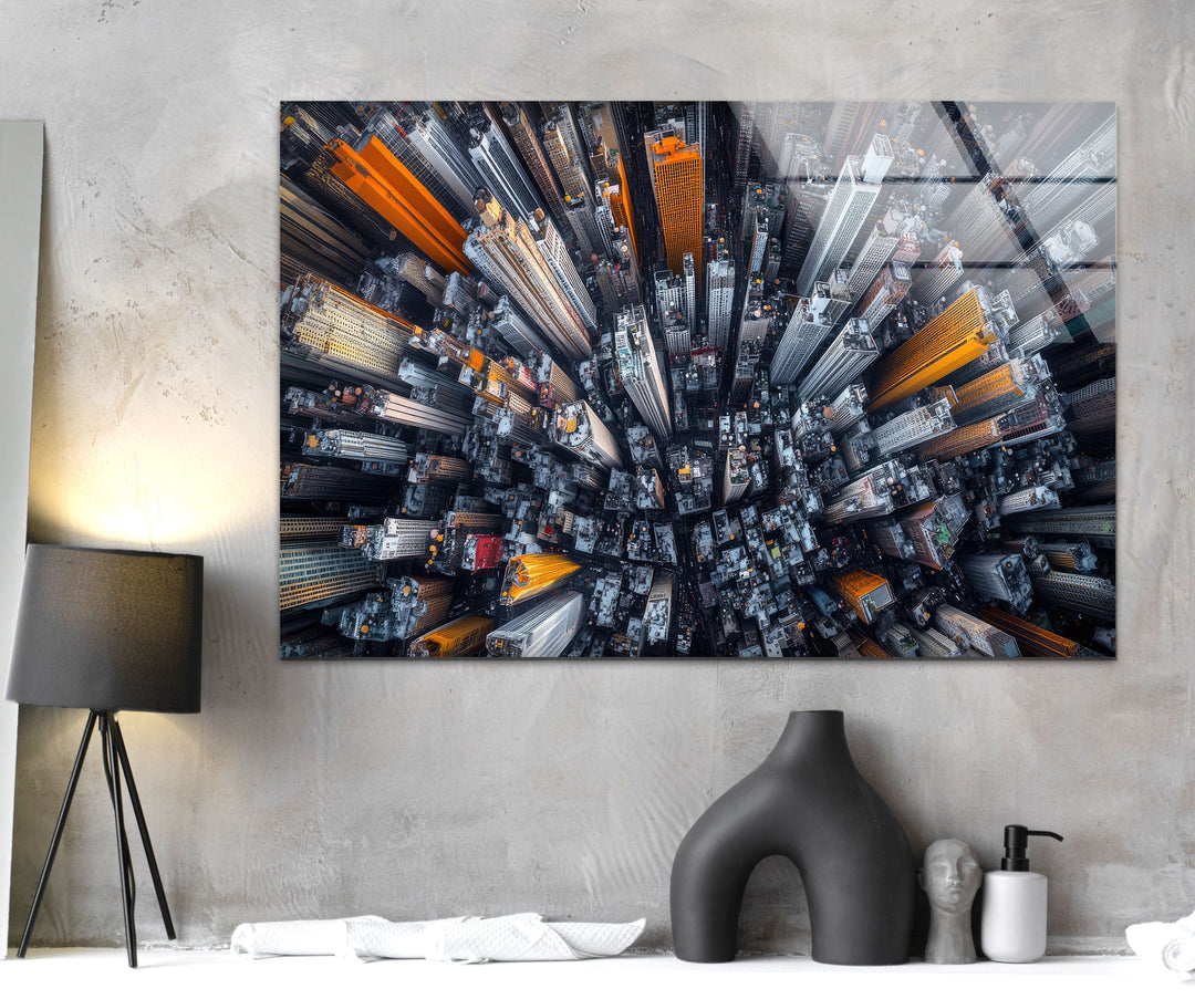 Birds Eye City View Glass Wall Art custom glass pictures, glass art prints
