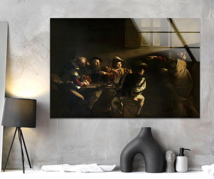 The Calling of Saint Matthew Caravaggio Glass Wall Art print picture on glass, Tempered Glass Wall Art
