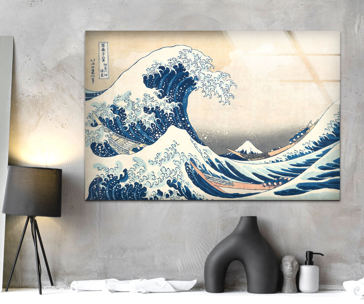 The Great Wave off Kanagawa Hokusai Glass Wall Art photo print on glass, prints on glass wall art
