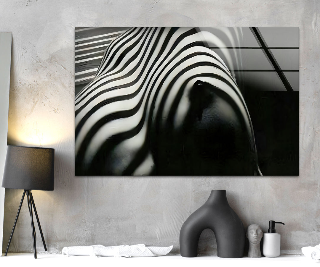 Naked Woman Zebra Striped Glass Wall Art