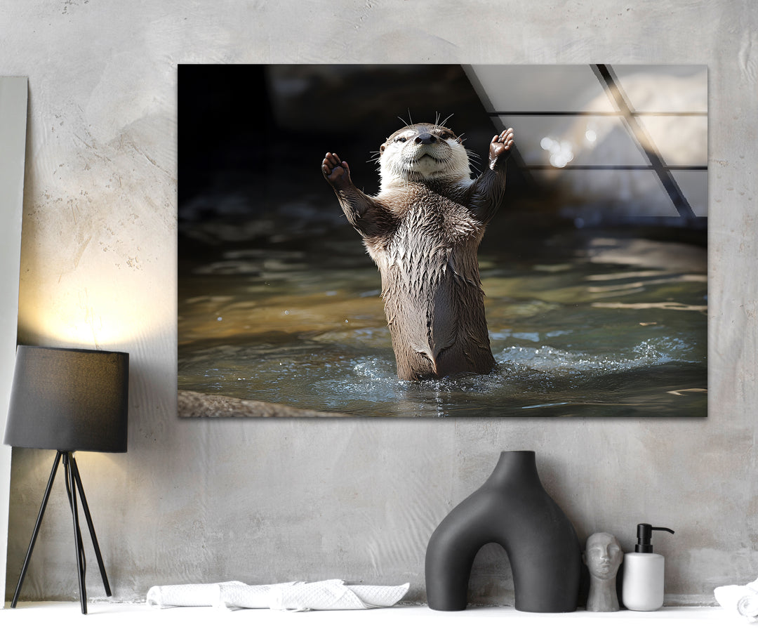 Wet Otter Glass Wall Art custom glass pictures, glass art prints
