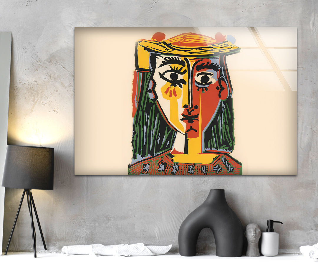 Woman With a Hat by Picasso Glass Wall Art