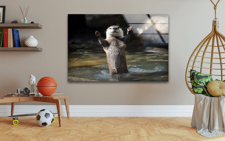 Wet Otter Glass Wall Art photo print on glass, prints on glass wall art
