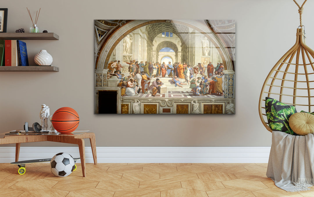 The School of Athens Raffaello Sanzio Glass Wall Art custom glass photo prints, large glass prints
