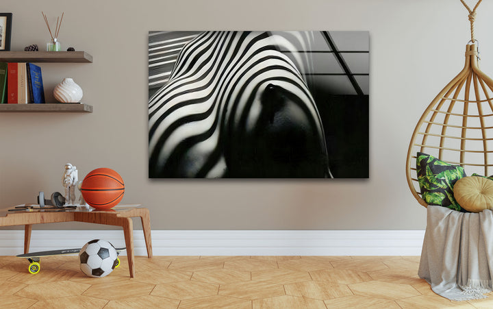 Naked Woman Zebra Striped Glass Wall Art