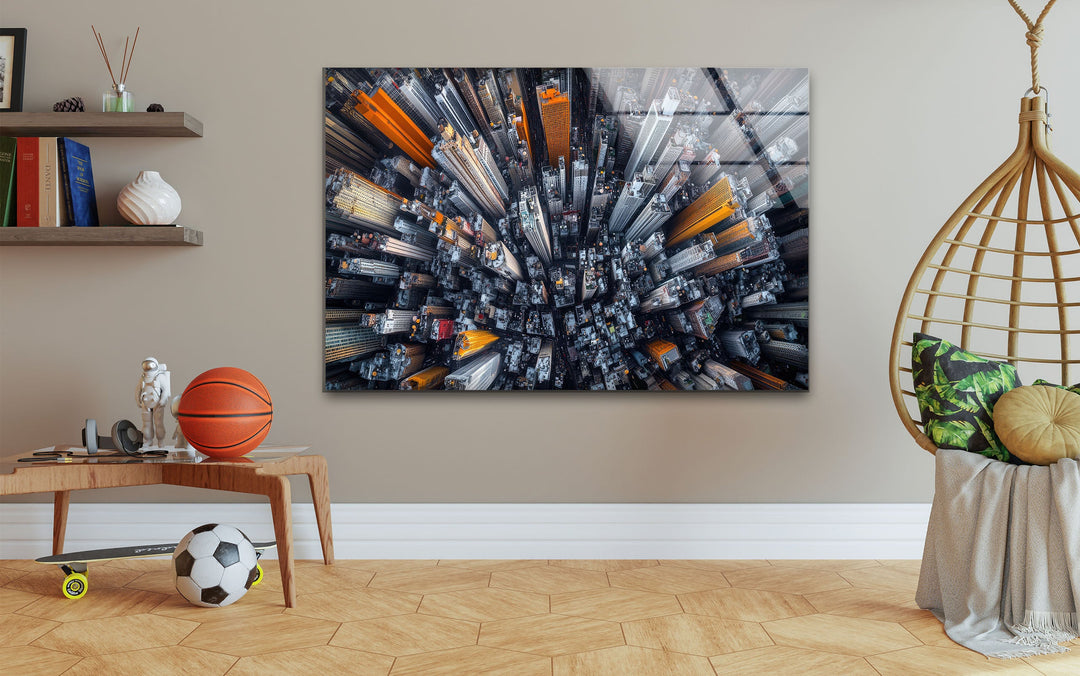 Birds Eye City View Glass Wall Art photo print on glass, prints on glass wall art
