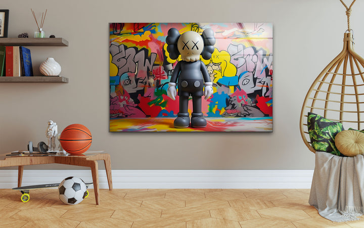 Kaws With Graffiti Glass Wall Art art glass wall art, glass wall art pictures