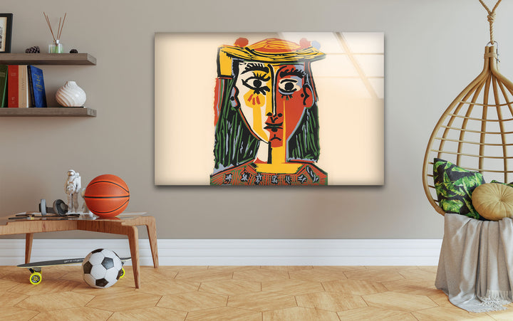 Woman With a Hat by Picasso Glass Wall Art