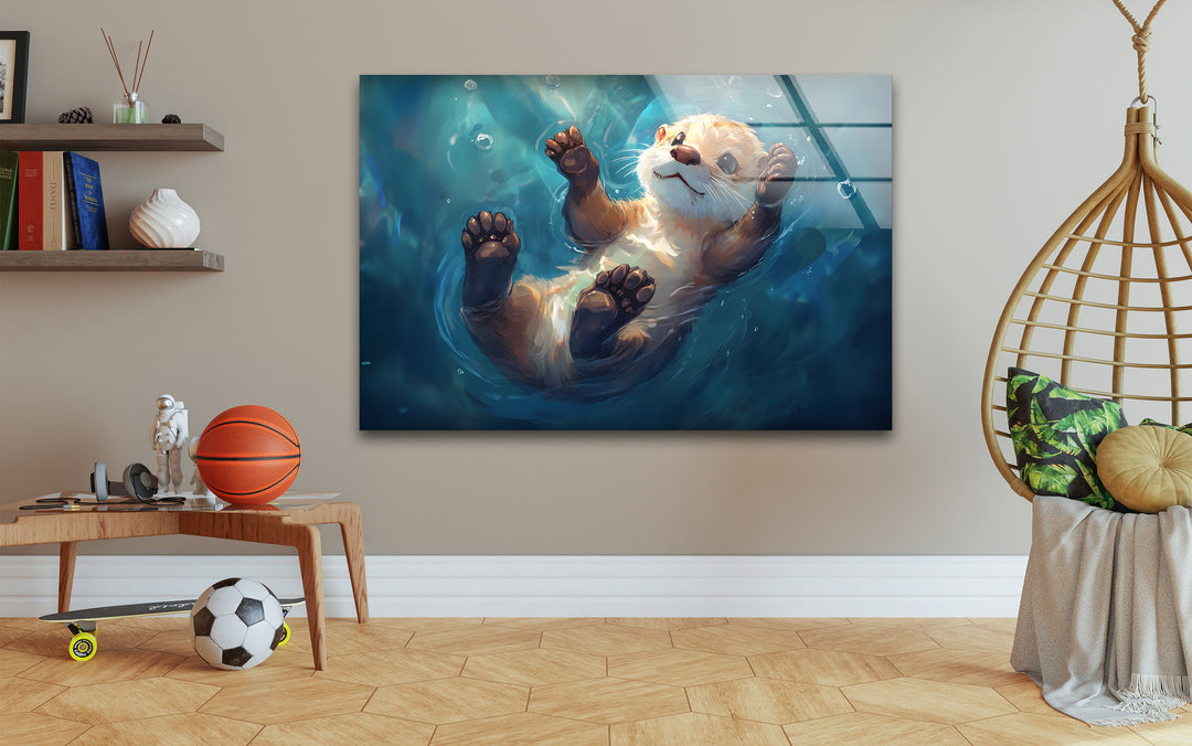 Pretty Baby Otter Oil Painting Glass Wall Art glass art painting, glass art for the Wall
