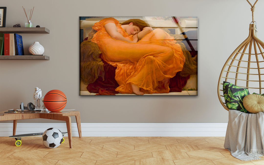 Flaming June Frederic Leighton Glass Wall Art picture on glass wall art, photos printed on glass
