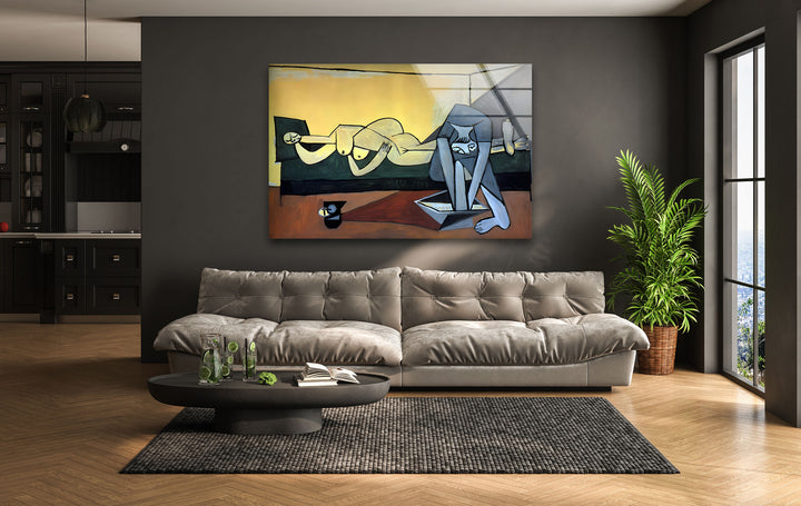 Woman Washes Foot by Pablo Picasso Glass Wall Art