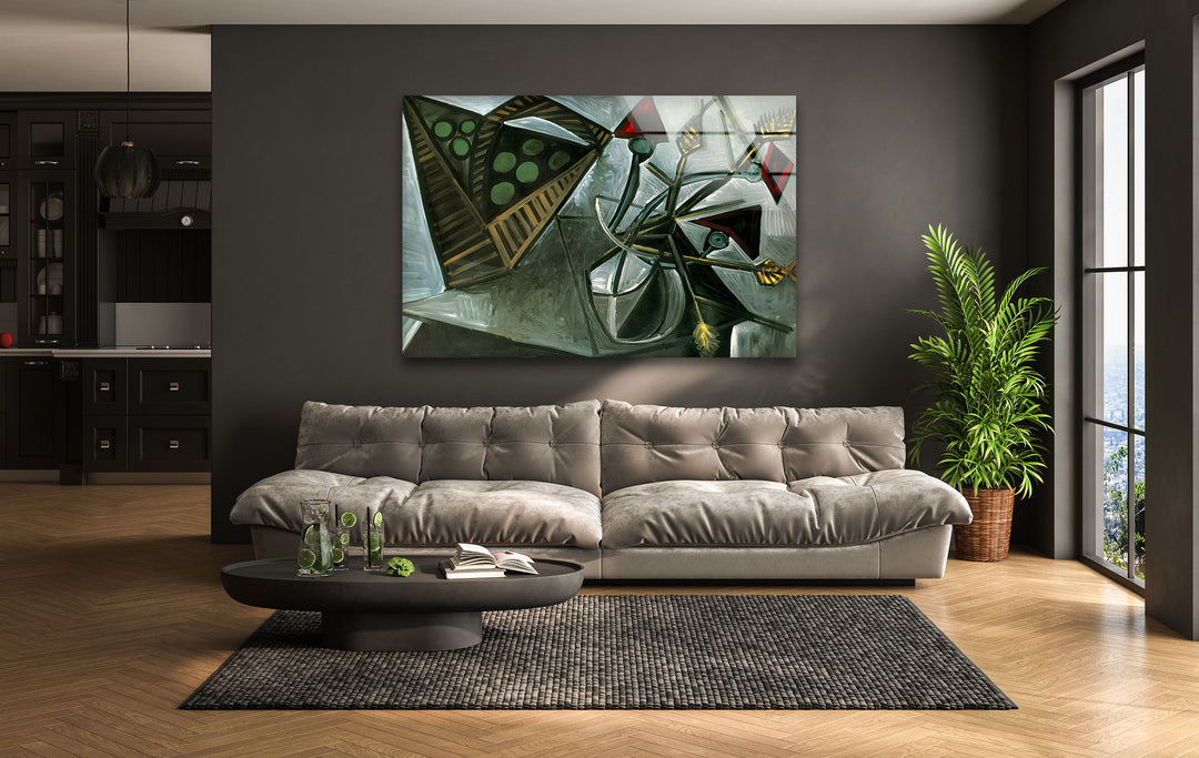 Still Life with Basket of Fruit by Pablo Picasso Glass Wall Art