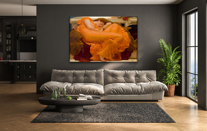 Flaming June Frederic Leighton Glass Wall Art custom glass photo prints, large glass prints
