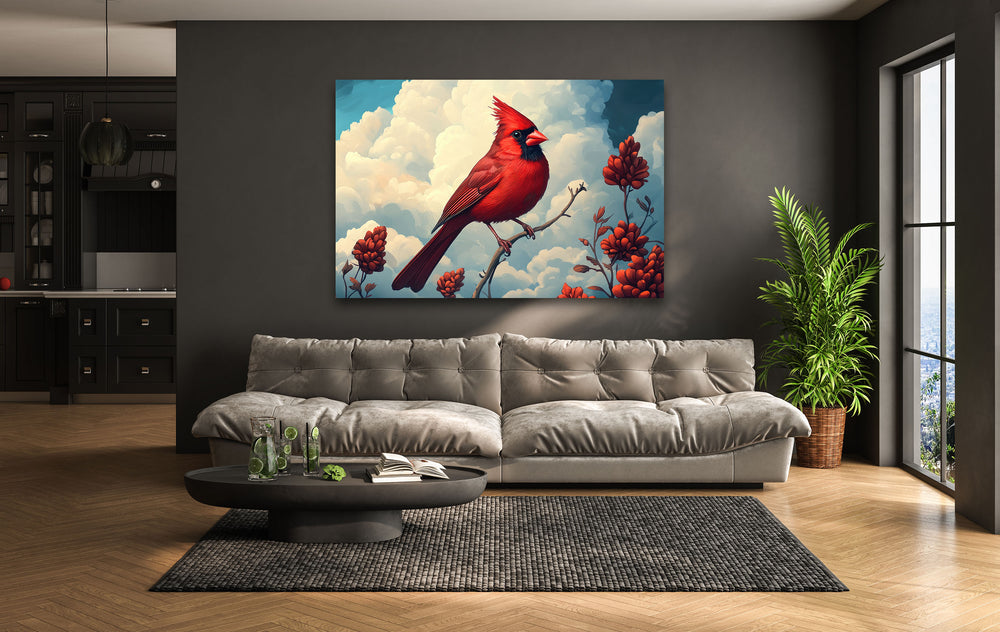 Red Beauty Goldfinch Glass Wall Art glass photo prints, glass picture prints
