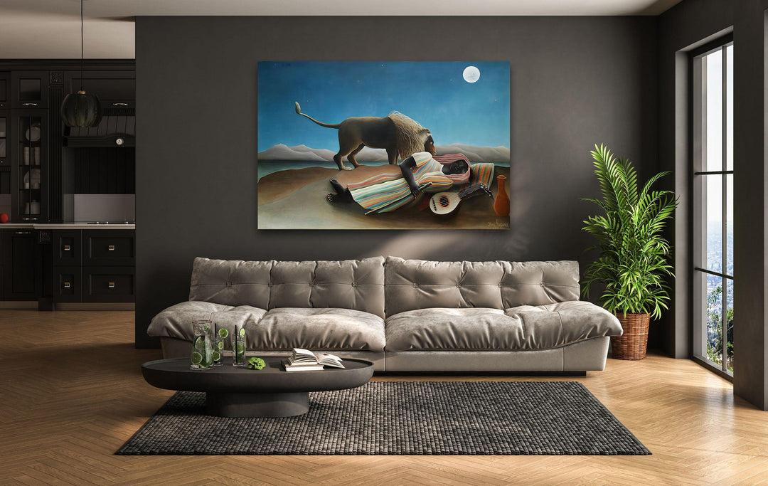 The Sleeping Gypsy Henri Rousseau Glass Wall Art custom glass pictures, glass art prints
