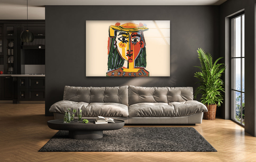 Woman With a Hat by Picasso Glass Wall Art