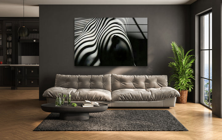 Naked Woman Zebra Striped Glass Wall Art