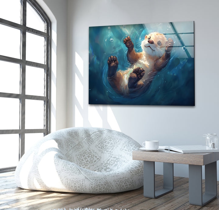 Pretty Baby Otter Oil Painting Glass Wall Art art glass wall art, glass wall art pictures
