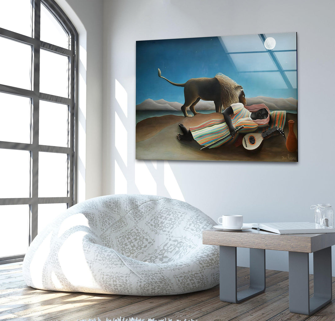 The Sleeping Gypsy Henri Rousseau Glass Wall Art print on glass, glass printed photos
