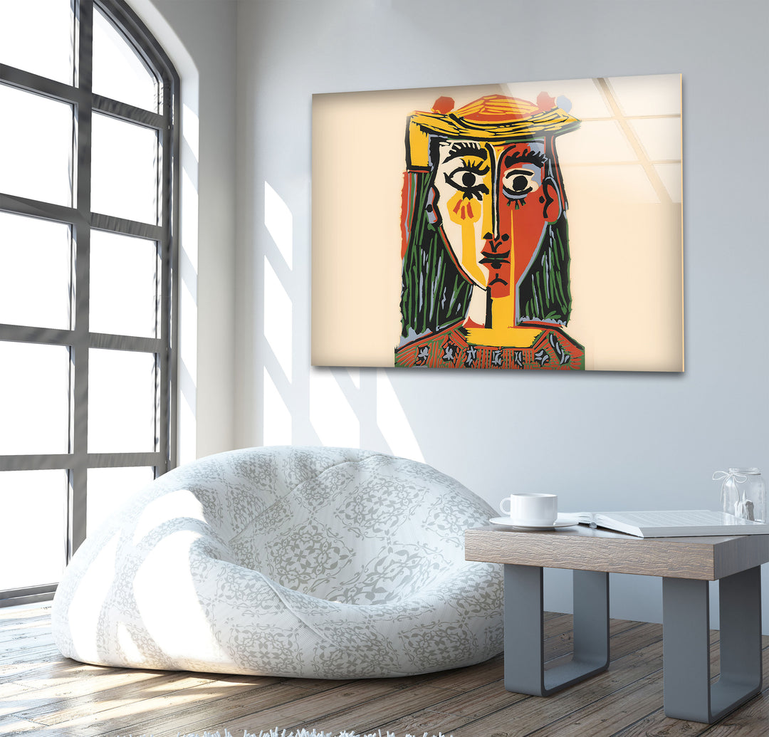 Woman With a Hat by Picasso Glass Wall Art