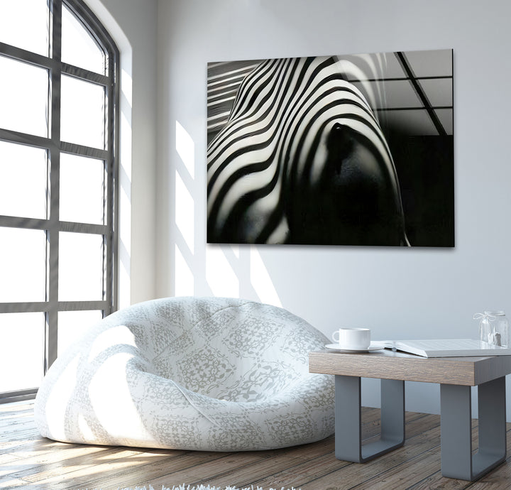 Naked Woman Zebra Striped Glass Wall Art