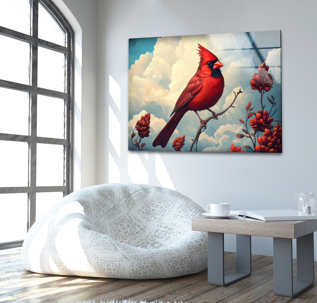 Red Beauty Goldfinch Glass Wall Art print on glass, glass printed photos
