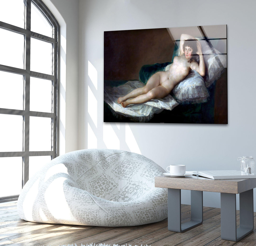 The Naked Maja or The Nude Maja Francisco Goya Glass Wall Art picture on glass wall art, photos printed on glass
