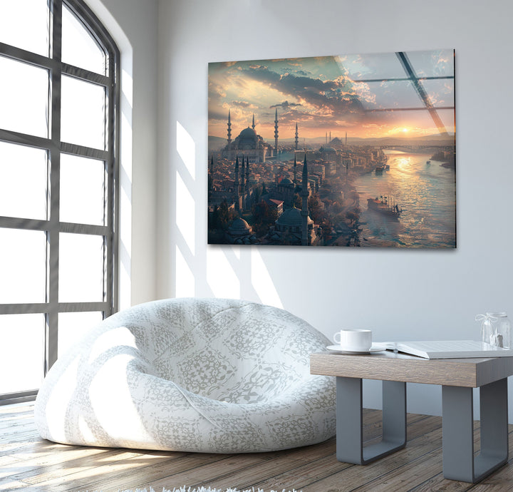 Painting of Istanbul in Ancient Times Glass Wall Art large glass photo prints, glass wall photos
