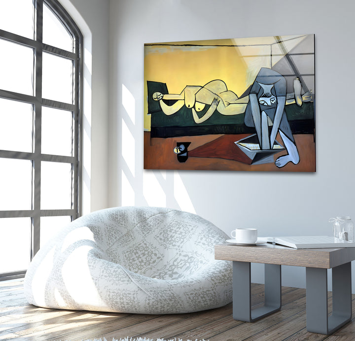 Woman Washes Foot by Pablo Picasso Glass Wall Art