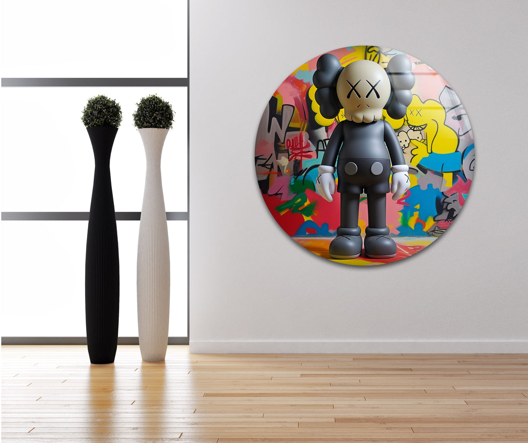 Kaws With Graffiti Glass Wall Art glass photo prints, glass picture prints